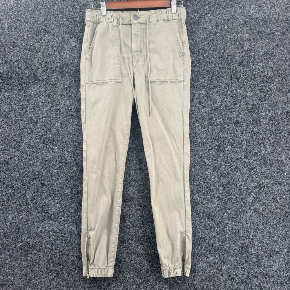 American Eagle Super Stretch Jogger Pants Olive Green Khaki Ankle Zip Size 8